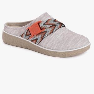 MUK LUKS Women's Boardwalk Promenade Clog Shoes Beige Slip-On Colorful Strap 7